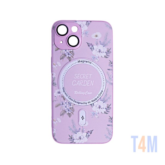 Capa Magnetic com Desenho De Flores para Apple iPhone 14 Rosa